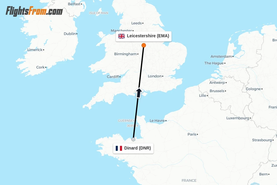 Flights from Dinard to Leicestershire route map