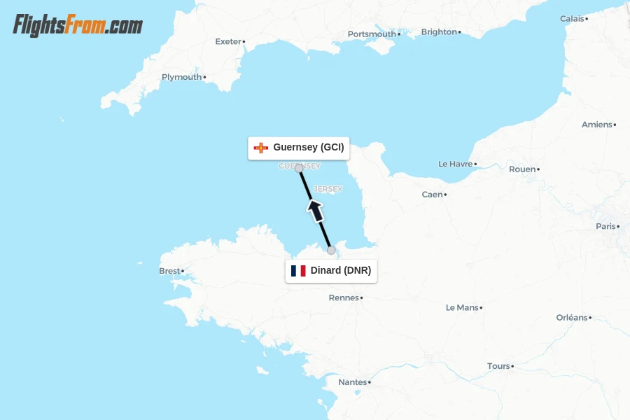 Flights from Dinard to Guernsey route map