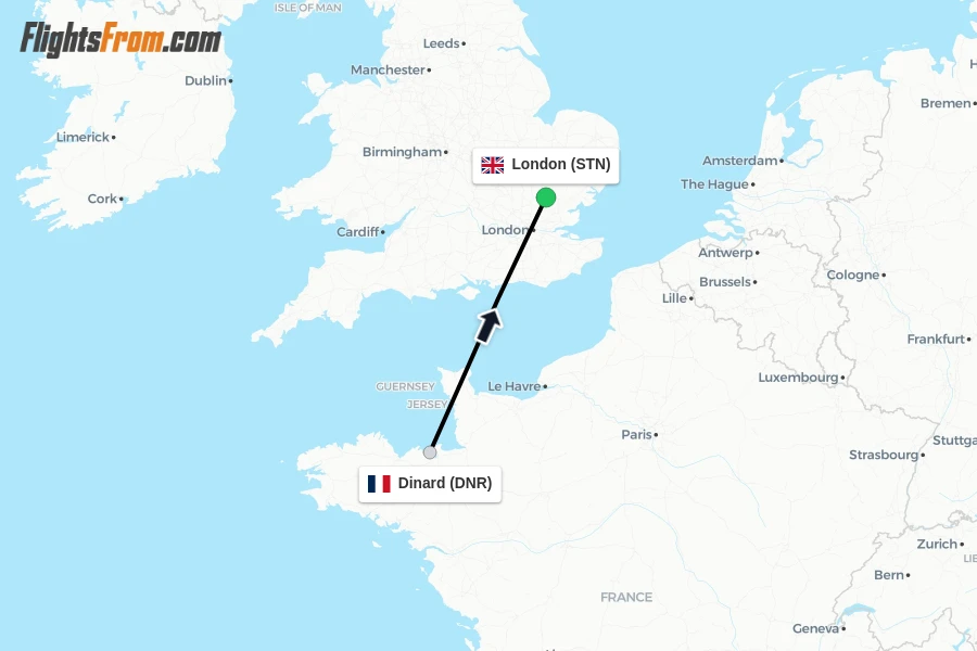 Flights from Dinard to London route map