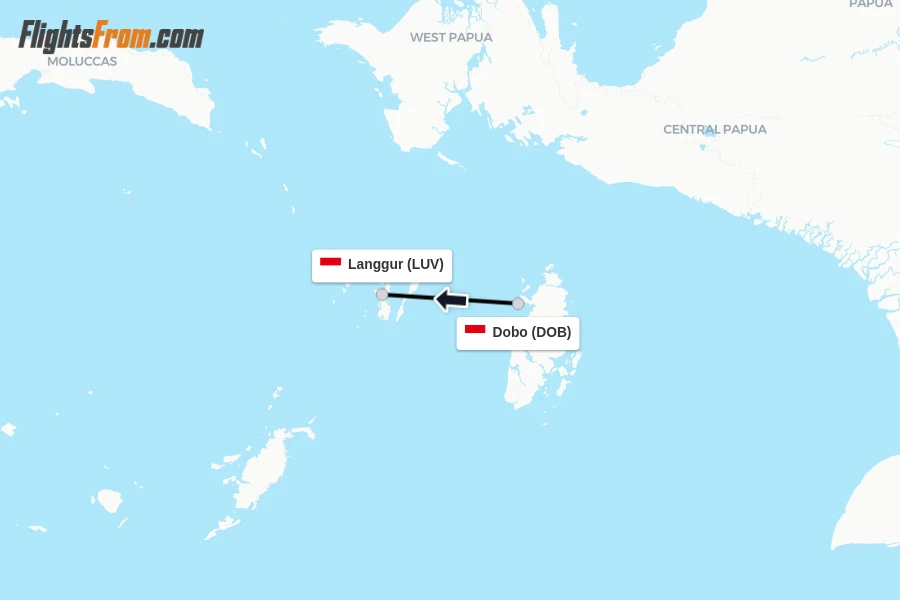 Flights from Dobo to Langgur route map