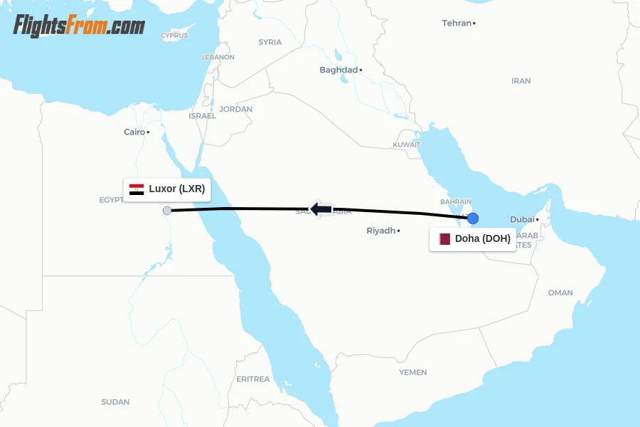 Flights from Doha to Luxor route map