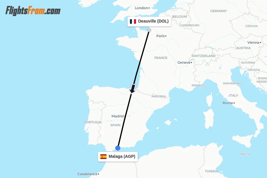 Flights from Deauville to Malaga route map