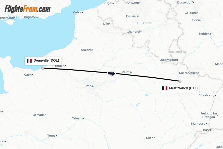 Flights from Deauville to Metz/Nancy route map