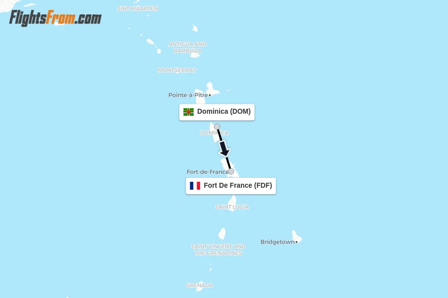 Flights from Dominica to Fort De France route map