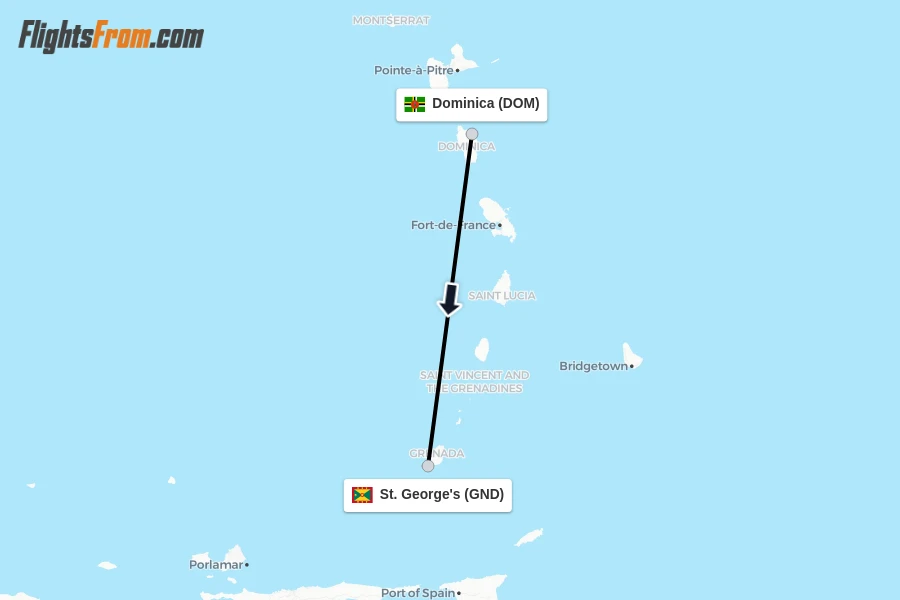 Flights from Dominica to St. George's route map