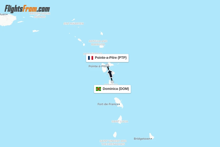 Flights from Dominica to Pointe-a-Pitre route map