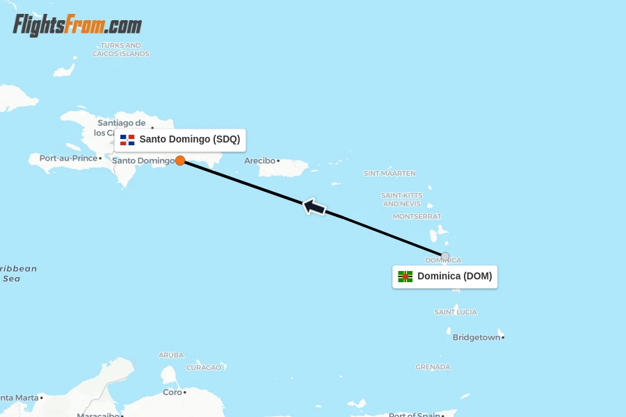 Flights from Dominica to Santo Domingo route map