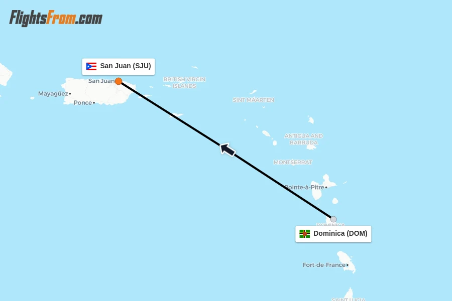Flights from Dominica to San Juan route map