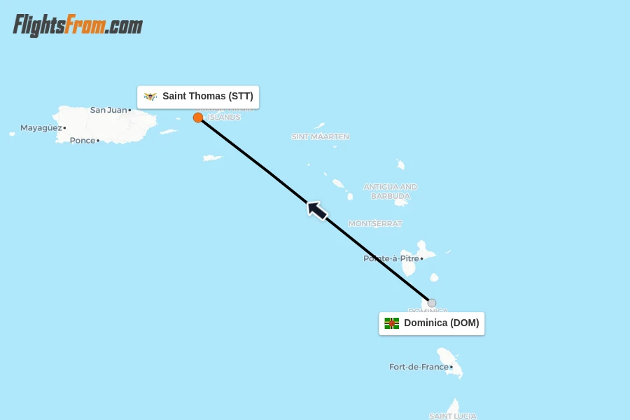 Flights from Dominica to Saint Thomas route map