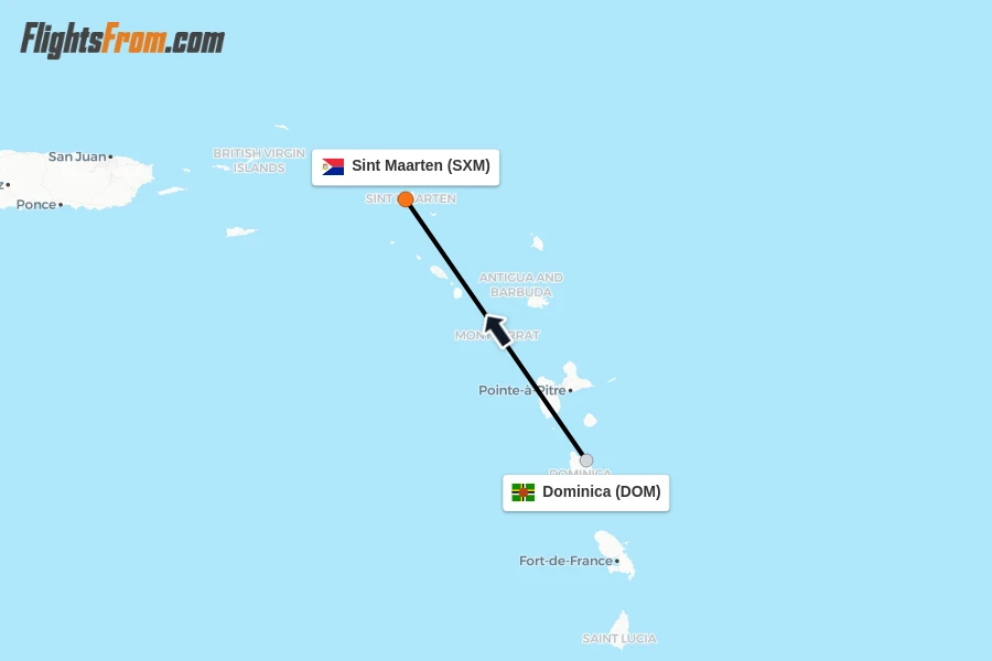 Flights from Dominica to Sint Maarten route map