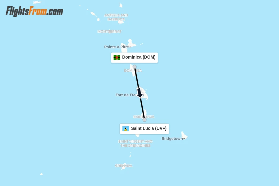 Flights from Dominica to Saint Lucia route map