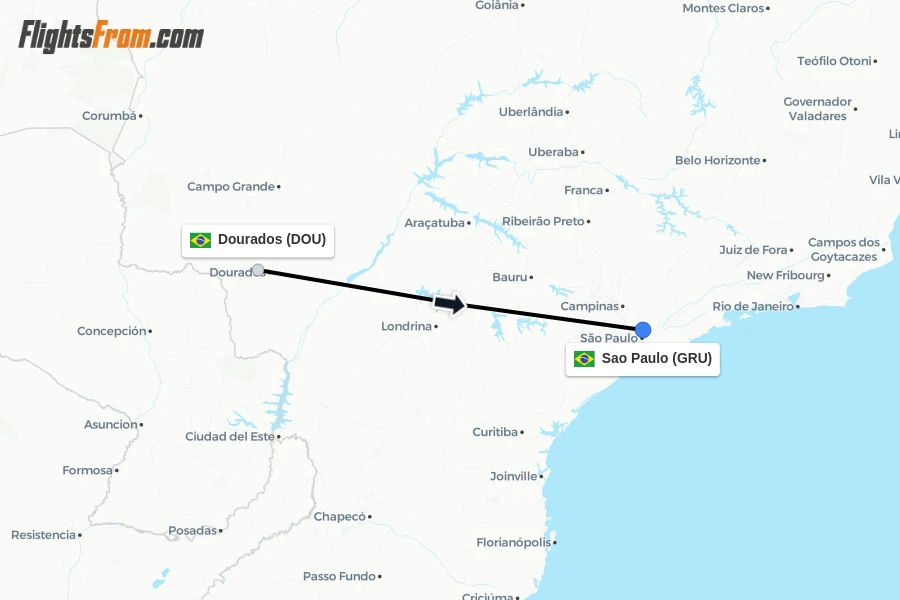 Flights from Dourados to Sao Paulo route map
