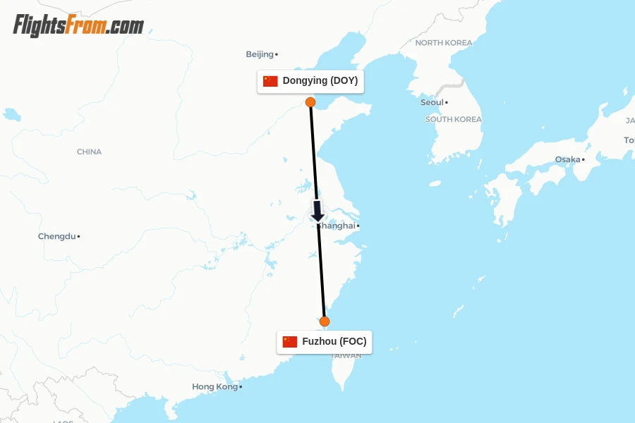 Flights from Dongying to Fuzhou route map