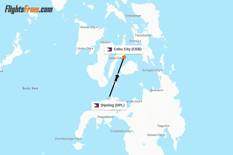 Flights from Dipolog to Cebu City route map