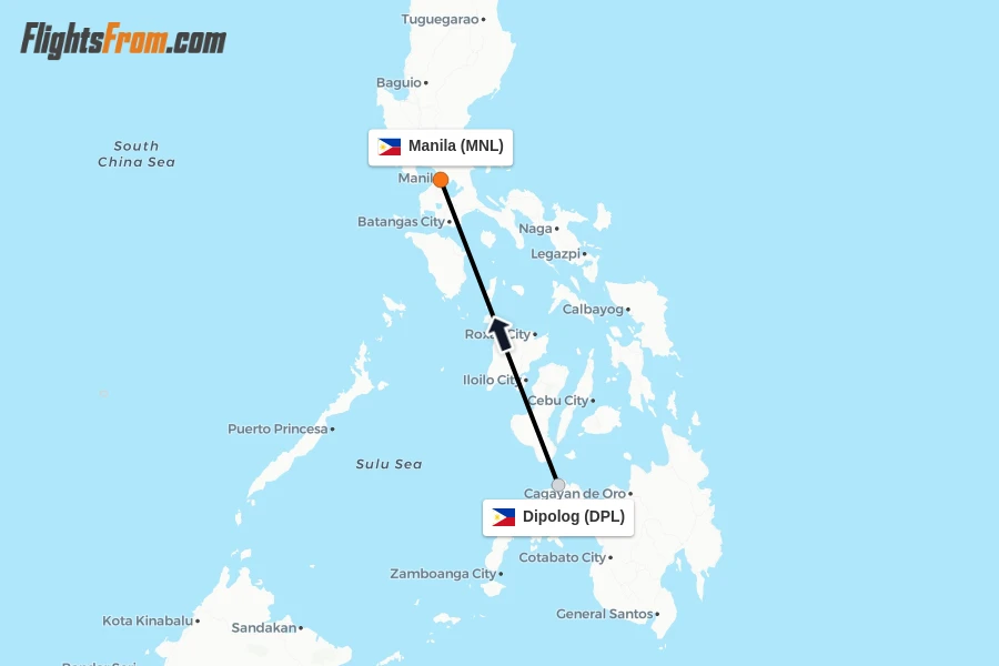 Flights from Dipolog to Manila route map