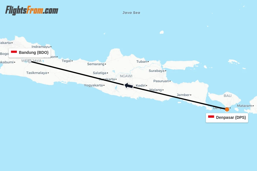 Flights from Denpasar to Bandung route map