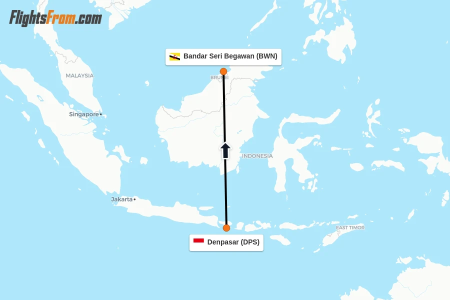Flights from Denpasar to Bandar Seri Begawan route map