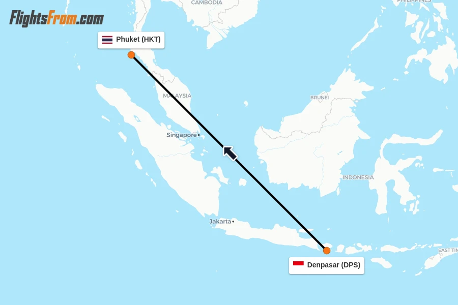 Flights from Denpasar to Phuket route map