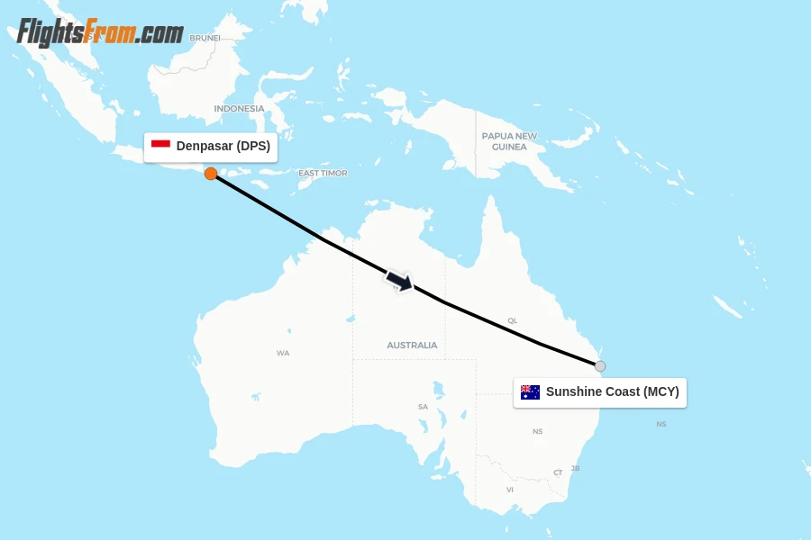 Flights from Denpasar to Sunshine Coast route map