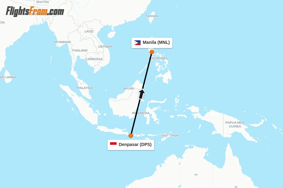 Flights from Denpasar to Manila route map