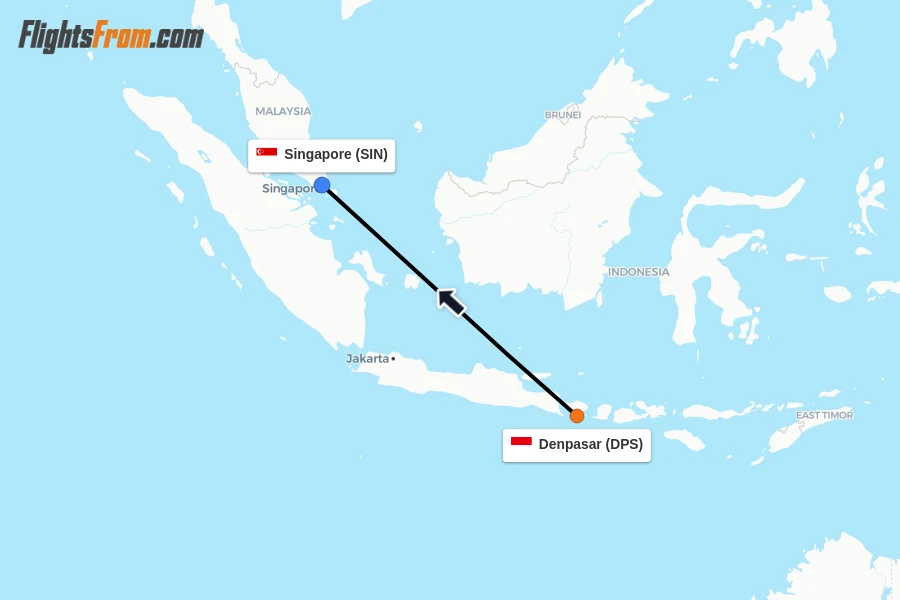 Flights from Denpasar to Singapore route map