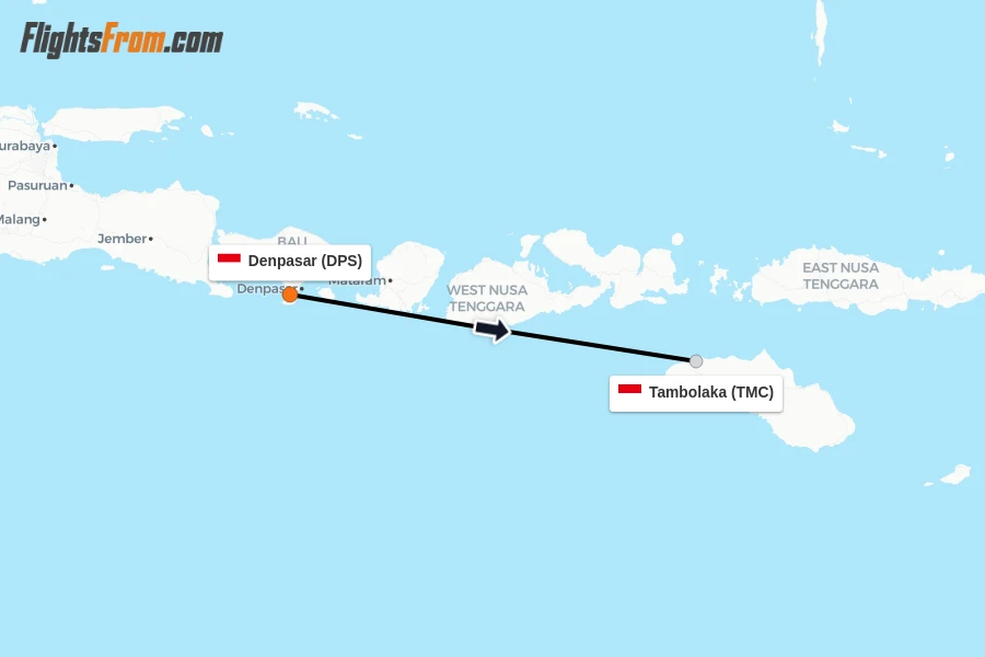 Flights from Denpasar to Tambolaka route map