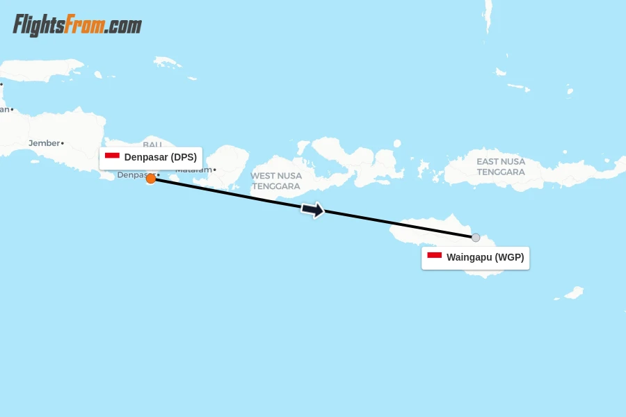 Flights from Denpasar to Waingapu route map