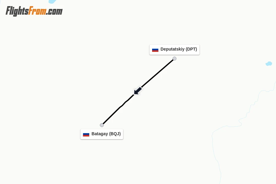 Flights from Deputatskiy to Batagay route map