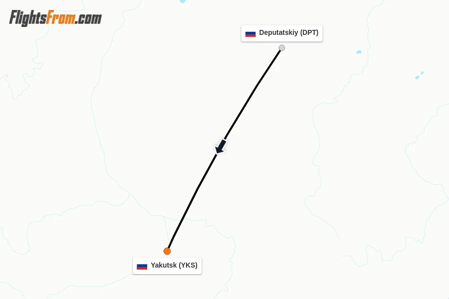 Flights from Deputatskiy to Yakutsk route map