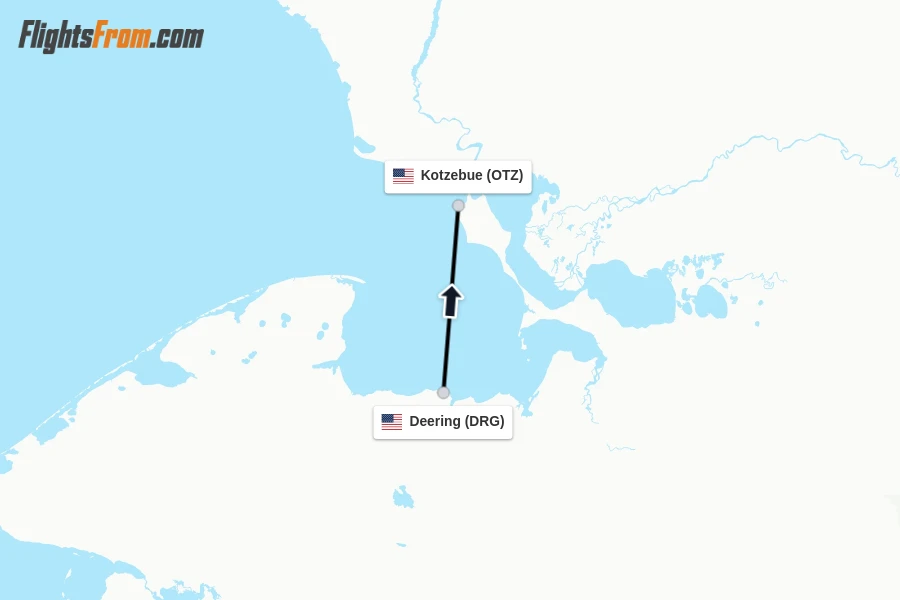 Flights from Deering to Kotzebue route map