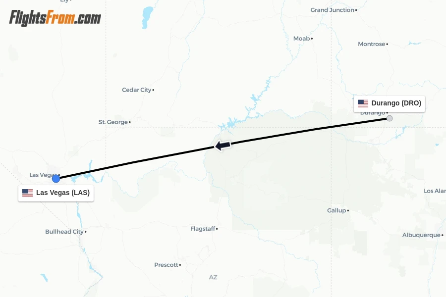Flights from Durango to Las Vegas route map