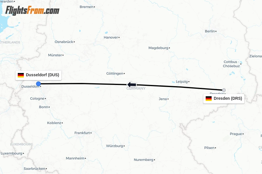 Flights from Dresden to Dusseldorf route map