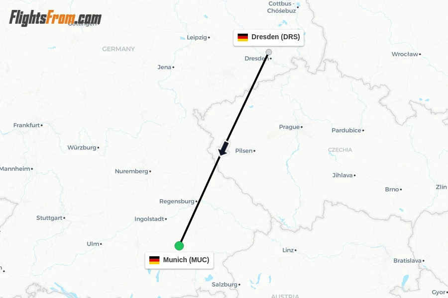 Flights from Dresden to Munich route map