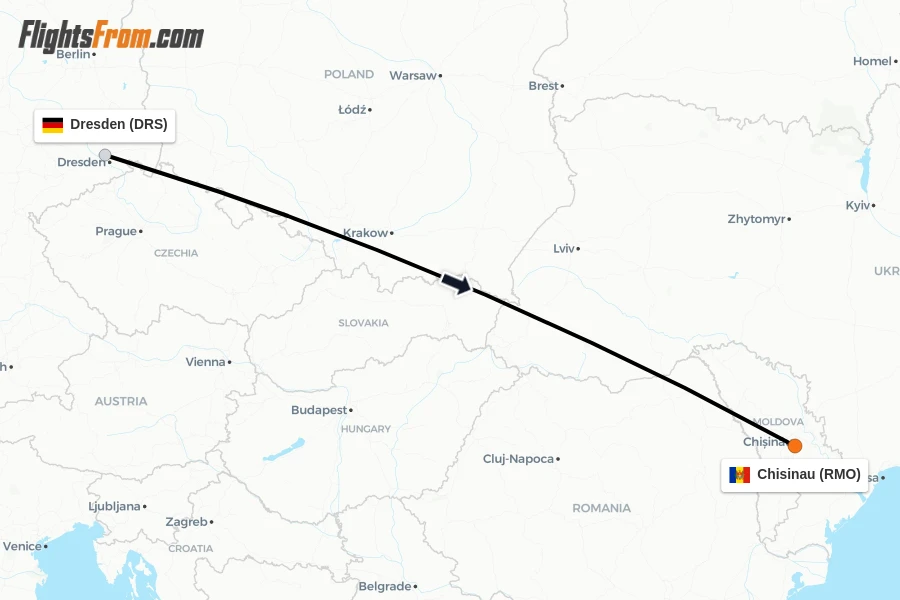 Flights from Dresden to Chisinau route map