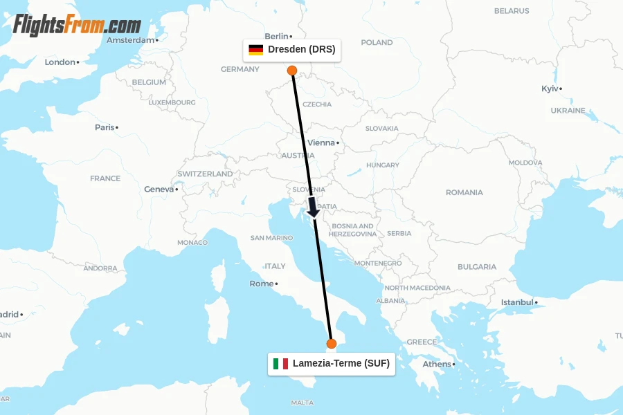 Flights from Dresden to Lamezia-Terme route map