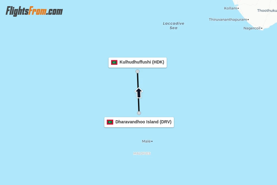 Flights from Dharavandhoo Island to Kulhudhuffushi route map