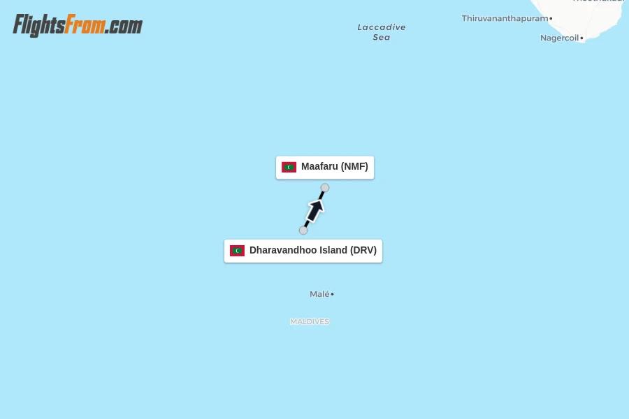 Flights from Dharavandhoo Island to Maafaru route map
