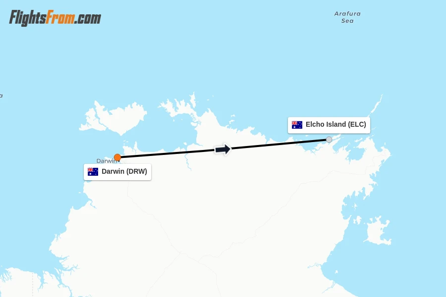 Flights from Darwin to Elcho Island route map