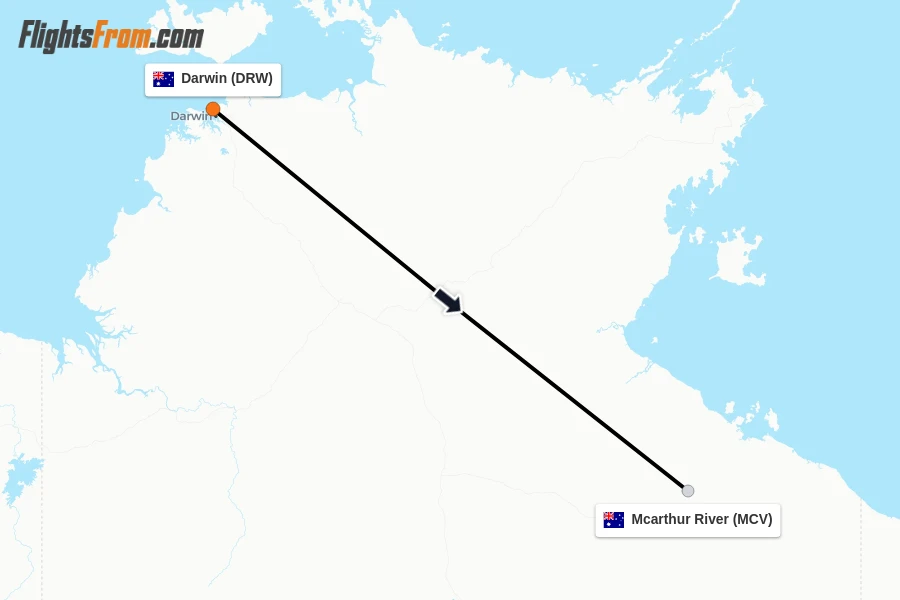 Flights from Darwin to Mcarthur River route map