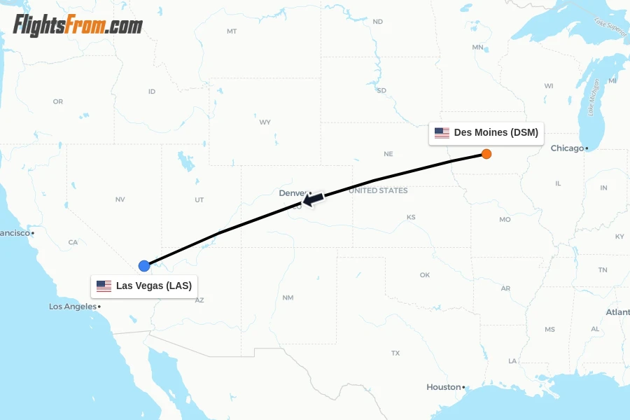 Flights from Des Moines to Las Vegas route map