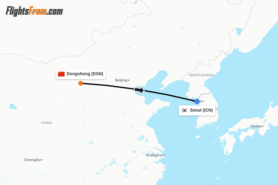 Flights from Dongsheng to Seoul route map