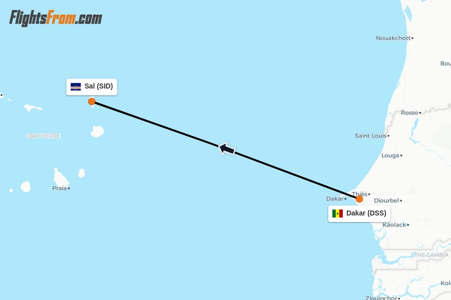 Flights from Dakar to Sal route map
