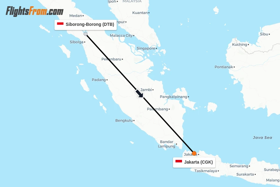 Flights from Siborong-Borong to Jakarta route map
