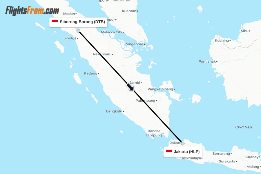 Flights from Siborong-Borong to Jakarta route map