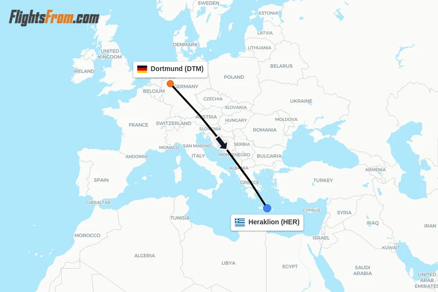 Flights from Dortmund to Heraklion route map