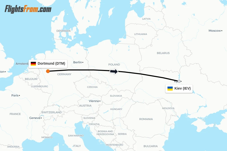 Flights from Dortmund to Kiev route map