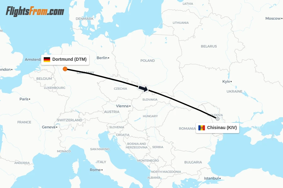 Flights from Dortmund to Chisinau route map