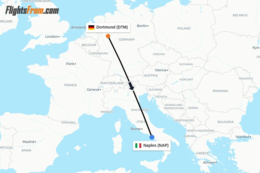 Flights from Dortmund to Naples route map