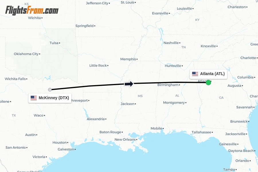 Flights from McKinney to Atlanta route map