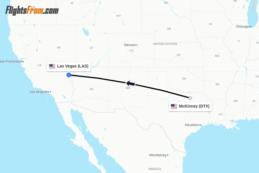 Flights from McKinney to Las Vegas route map